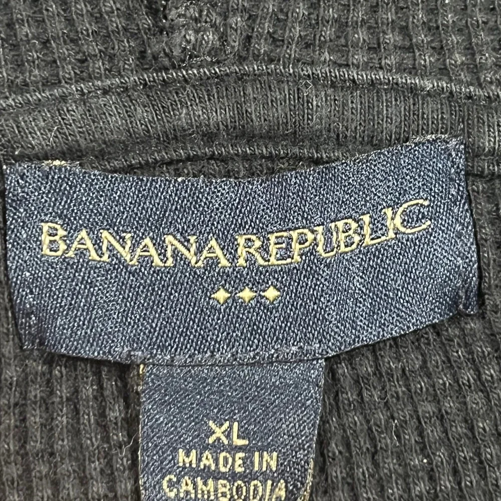 Banana Republic Waffle Knit Hoodie Mens XL Black Full Zip Cotton Thermal Sweater